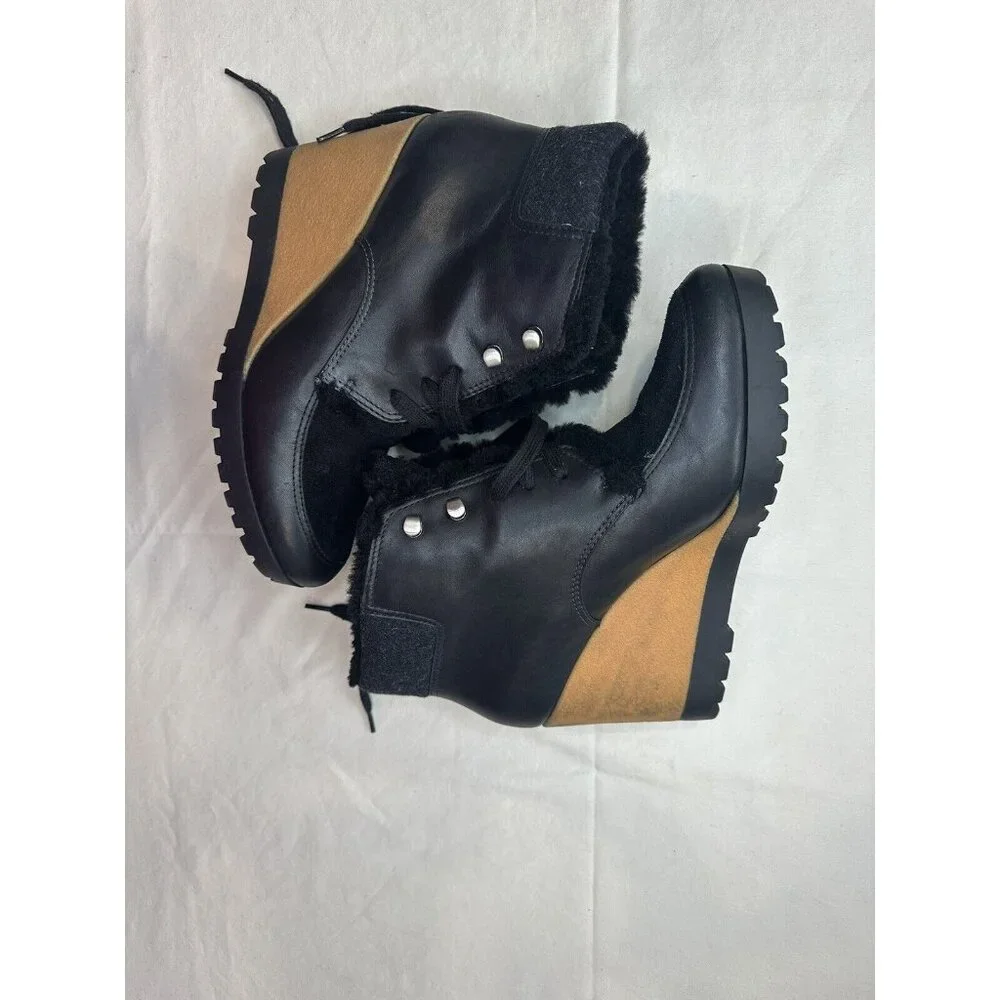 Cole Haan Waterproof Henson Wedge Black Leather Shearling Genuine Sheep sz 10B - Picture 1 of 10